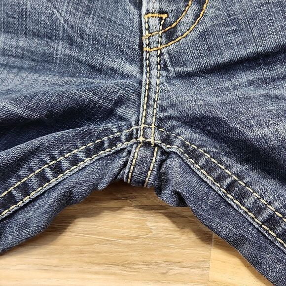 💜MEK Blue Zanzibar Distressed Boot Cut Jeans Size 6/28 - Picture 9 of 14